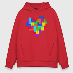 Мужское худи Oversize хлопок с принтом Color tetris в Белгороде, френч-терри — 70% хлопок, 30% полиэстер. Мягкий теплый начес внутри —100% хлопок | боковые карманы, эластичные манжеты и нижняя кромка, капюшон на магнитной кнопке | 