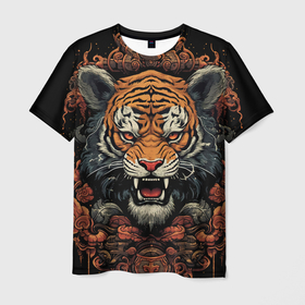 Мужская футболка 3D с принтом Муай Тай тигр  в стойке боевые  искусства в Кировске, 100% полиэфир | прямой крой, круглый вырез горловины, длина до линии бедер | Тематика изображения на принте: 