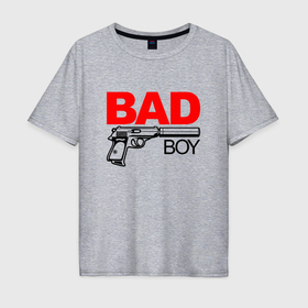 Мужская футболка хлопок Oversize с принтом Bad boy with gun в Курске, 100% хлопок | свободный крой, круглый ворот, “спинка” длиннее передней части | 