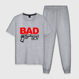 Мужская пижама хлопок с принтом Bad boy with gun в Курске, 100% хлопок | брюки и футболка прямого кроя, без карманов, на брюках мягкая резинка на поясе и по низу штанин
 | 