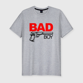 Мужская футболка хлопок Slim с принтом Bad boy with gun в Курске, 92% хлопок, 8% лайкра | приталенный силуэт, круглый вырез ворота, длина до линии бедра, короткий рукав | Тематика изображения на принте: 