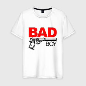 Мужская футболка хлопок с принтом Bad boy with gun в Курске, 100% хлопок | прямой крой, круглый вырез горловины, длина до линии бедер, слегка спущенное плечо. | 