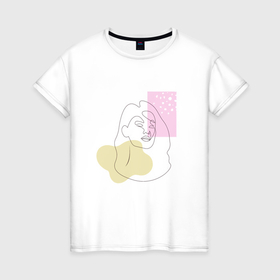 Женская футболка хлопок с принтом Женский портрет минимализм одной линией в Курске, 100% хлопок | прямой крой, круглый вырез горловины, длина до линии бедер, слегка спущенное плечо | 