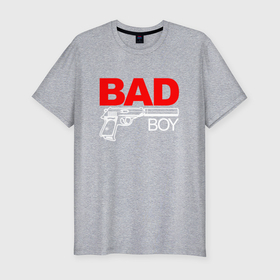 Мужская футболка хлопок Slim с принтом Bad boy   with gun в Курске, 92% хлопок, 8% лайкра | приталенный силуэт, круглый вырез ворота, длина до линии бедра, короткий рукав | Тематика изображения на принте: 