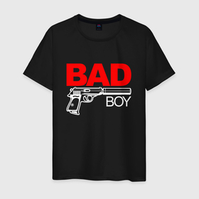 Мужская футболка хлопок с принтом Bad boy   with gun в Курске, 100% хлопок | прямой крой, круглый вырез горловины, длина до линии бедер, слегка спущенное плечо. | 