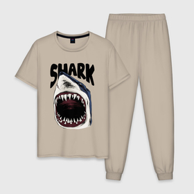Мужская пижама хлопок с принтом Пасть акулы арт в Белгороде, 100% хлопок | брюки и футболка прямого кроя, без карманов, на брюках мягкая резинка на поясе и по низу штанин
 | 