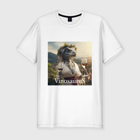 Мужская футболка хлопок Slim с принтом Винозавра Балдежная   пивозавриха в Тюмени, 92% хлопок, 8% лайкра | приталенный силуэт, круглый вырез ворота, длина до линии бедра, короткий рукав | 