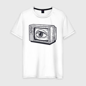 Мужская футболка хлопок с принтом Телевизионный глаз в Тюмени, 100% хлопок | прямой крой, круглый вырез горловины, длина до линии бедер, слегка спущенное плечо. | 