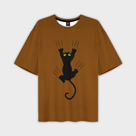 Мужская футболка oversize 3D с принтом Черный кот карабкается в Белгороде,  |  | 