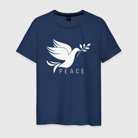 Мужская футболка хлопок с принтом Peace pigeon bird в Курске, 100% хлопок | прямой крой, круглый вырез горловины, длина до линии бедер, слегка спущенное плечо. | Тематика изображения на принте: 