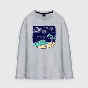 Мужской лонгслив oversize хлопок с принтом Космос на пляже в Ухте,  |  | 