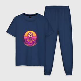Мужская пижама хлопок с принтом Матрешка Retrowave в Тюмени, 100% хлопок | брюки и футболка прямого кроя, без карманов, на брюках мягкая резинка на поясе и по низу штанин
 | 