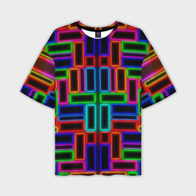 Мужская футболка oversize 3D с принтом Цветные светящиеся прямоугольники в Петрозаводске,  |  | Тематика изображения на принте: 