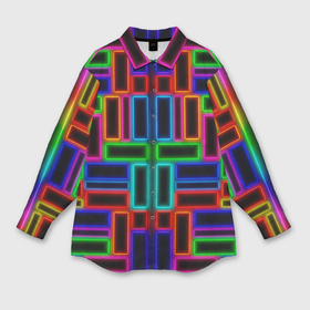Мужская рубашка oversize 3D с принтом Цветные светящиеся прямоугольники в Петрозаводске,  |  | 