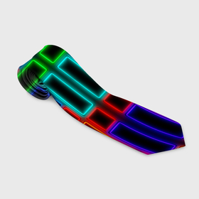 Галстук 3D с принтом Цветные светящиеся прямоугольники , 100% полиэстер | Длина 148 см; Плотность 150-180 г/м2 | 