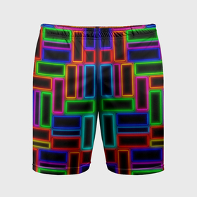 Мужские шорты спортивные с принтом Цветные светящиеся прямоугольники в Петрозаводске,  |  | Тематика изображения на принте: 