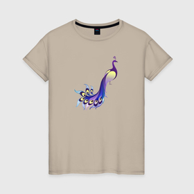 Женская футболка хлопок с принтом Фиолетовый павлин в Петрозаводске, 100% хлопок | прямой крой, круглый вырез горловины, длина до линии бедер, слегка спущенное плечо | 