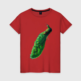 Женская футболка хлопок с принтом Зеленый павлин в Петрозаводске, 100% хлопок | прямой крой, круглый вырез горловины, длина до линии бедер, слегка спущенное плечо | 