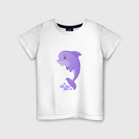 Детская футболка хлопок с принтом Улыбающийся дельфин в Санкт-Петербурге, 100% хлопок | круглый вырез горловины, полуприлегающий силуэт, длина до линии бедер | 