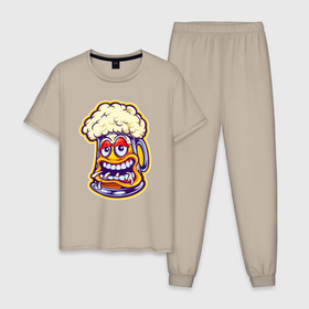 Мужская пижама хлопок с принтом Весёлое пивко в Тюмени, 100% хлопок | брюки и футболка прямого кроя, без карманов, на брюках мягкая резинка на поясе и по низу штанин
 | Тематика изображения на принте: 