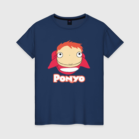 Женская футболка хлопок с принтом Поньо рыбка , 100% хлопок | прямой крой, круглый вырез горловины, длина до линии бедер, слегка спущенное плечо | 