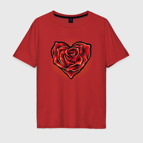 Мужская футболка хлопок Oversize с принтом Heart rose в Петрозаводске, 100% хлопок | свободный крой, круглый ворот, “спинка” длиннее передней части | Тематика изображения на принте: 