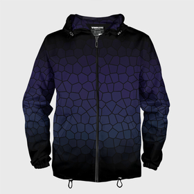 Мужская ветровка 3D с принтом Чёрно фиолетовый мозаика крупная в Кировске, 100% полиэстер | подол и капюшон оформлены резинкой с фиксаторами, два кармана без застежек по бокам, один потайной карман на груди | 