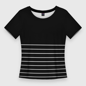 Женская футболка 3D Slim с принтом Чёрный в белую тонкую полоску в Кировске,  |  | 