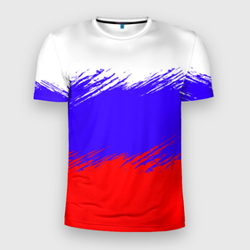 Мужская футболка 3D Slim с принтом Триколор штрихи в Санкт-Петербурге, 100% полиэстер с улучшенными характеристиками | приталенный силуэт, круглая горловина, широкие плечи, сужается к линии бедра | 