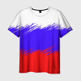Мужская футболка 3D с принтом Триколор штрихи в Санкт-Петербурге, 100% полиэфир | прямой крой, круглый вырез горловины, длина до линии бедер | Тематика изображения на принте: 