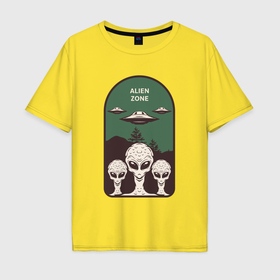 Мужская футболка хлопок Oversize с принтом Пришельцы   alien zone в Тюмени, 100% хлопок | свободный крой, круглый ворот, “спинка” длиннее передней части | Тематика изображения на принте: 