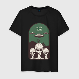 Мужская футболка хлопок с принтом Пришельцы   alien zone в Екатеринбурге, 100% хлопок | прямой крой, круглый вырез горловины, длина до линии бедер, слегка спущенное плечо. | Тематика изображения на принте: 