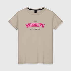 Женская футболка хлопок с принтом Неоновый Бруклин в Петрозаводске, 100% хлопок | прямой крой, круглый вырез горловины, длина до линии бедер, слегка спущенное плечо | 