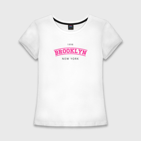 Женская футболка хлопок Slim с принтом Неоновый Бруклин в Кировске,  |  | 
