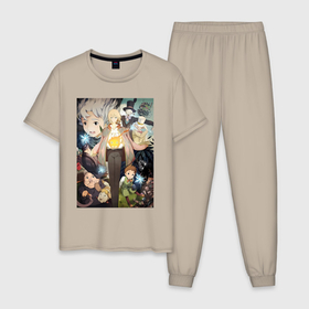 Мужская пижама хлопок с принтом Софи Хаттер Кальцифер в Екатеринбурге, 100% хлопок | брюки и футболка прямого кроя, без карманов, на брюках мягкая резинка на поясе и по низу штанин
 | 