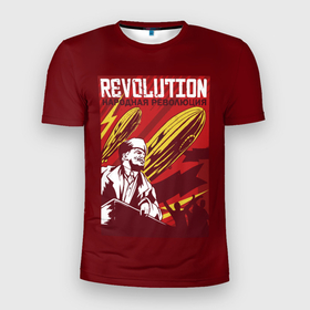 Мужская футболка 3D Slim с принтом Народная революция с Лениным в Белгороде, 100% полиэстер с улучшенными характеристиками | приталенный силуэт, круглая горловина, широкие плечи, сужается к линии бедра | 