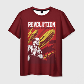 Мужская футболка 3D с принтом Народная революция с Лениным в Белгороде, 100% полиэфир | прямой крой, круглый вырез горловины, длина до линии бедер | Тематика изображения на принте: 