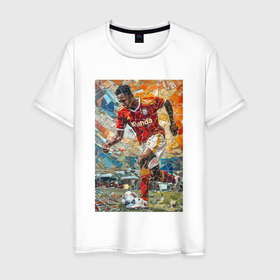 Мужская футболка хлопок с принтом Футболист  с мячом в Санкт-Петербурге, 100% хлопок | прямой крой, круглый вырез горловины, длина до линии бедер, слегка спущенное плечо. | 