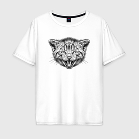 Мужская футболка хлопок Oversize с принтом Голова котенка в Екатеринбурге, 100% хлопок | свободный крой, круглый ворот, “спинка” длиннее передней части | 