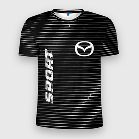 Мужская футболка 3D Slim с принтом Mazda sport metal в Екатеринбурге, 100% полиэстер с улучшенными характеристиками | приталенный силуэт, круглая горловина, широкие плечи, сужается к линии бедра | Тематика изображения на принте: 
