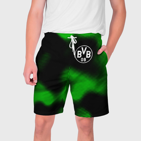 Мужские шорты 3D с принтом Borussia sport halftone в Екатеринбурге,  полиэстер 100% | прямой крой, два кармана без застежек по бокам. Мягкая трикотажная резинка на поясе, внутри которой широкие завязки. Длина чуть выше колен | 