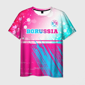 Мужская футболка 3D с принтом Borussia neon gradient style посередине в Екатеринбурге, 100% полиэфир | прямой крой, круглый вырез горловины, длина до линии бедер | 