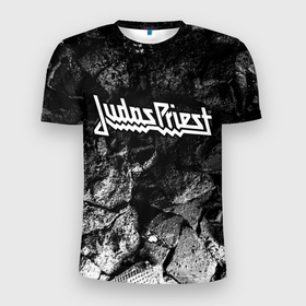 Мужская футболка 3D Slim с принтом Judas Priest black graphite в Санкт-Петербурге, 100% полиэстер с улучшенными характеристиками | приталенный силуэт, круглая горловина, широкие плечи, сужается к линии бедра | 
