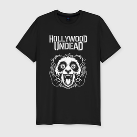 Мужская футболка хлопок Slim с принтом Hollywood Undead rock panda в Белгороде, 92% хлопок, 8% лайкра | приталенный силуэт, круглый вырез ворота, длина до линии бедра, короткий рукав | Тематика изображения на принте: 