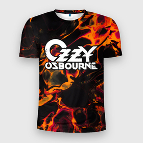 Мужская футболка 3D Slim с принтом Ozzy Osbourne red lava в Петрозаводске, 100% полиэстер с улучшенными характеристиками | приталенный силуэт, круглая горловина, широкие плечи, сужается к линии бедра | 