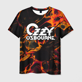 Мужская футболка 3D с принтом Ozzy Osbourne red lava в Петрозаводске, 100% полиэфир | прямой крой, круглый вырез горловины, длина до линии бедер | 