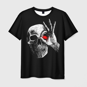 Мужская футболка 3D с принтом Скелет светящийся глаз , 100% полиэфир | прямой крой, круглый вырез горловины, длина до линии бедер | 
