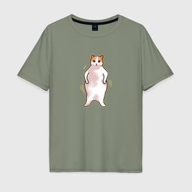 Мужская футболка хлопок Oversize с принтом Толстый кот танцует в Петрозаводске, 100% хлопок | свободный крой, круглый ворот, “спинка” длиннее передней части | 