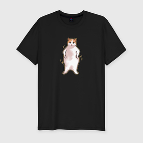 Мужская футболка хлопок Slim с принтом Толстый кот танцует в Белгороде, 92% хлопок, 8% лайкра | приталенный силуэт, круглый вырез ворота, длина до линии бедра, короткий рукав | 