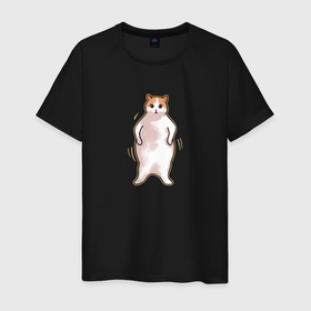 Мужская футболка хлопок с принтом Толстый кот танцует в Новосибирске, 100% хлопок | прямой крой, круглый вырез горловины, длина до линии бедер, слегка спущенное плечо. | 